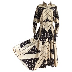 Norma Kamali Vintage Light Beige Black Paper-cutting Printed Dress 