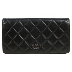 Chanel Black Lambskin Leather Classic Quilted Yen Wallet