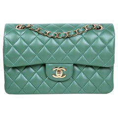 Chanel LIKE NEW 2021 Green 9" Small Quilted Double Flap Classic Bag