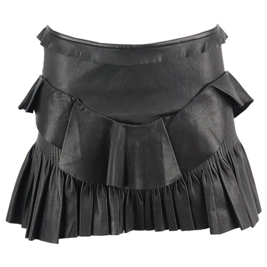 Isabel Marant Cyan Ruffled Stretch Leather Mini Skirt FR 38 UK 10