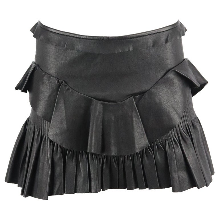 Isabel Marant Cyan Ruffled Stretch Leather Skirt FR 38 UK 10 For Sale at