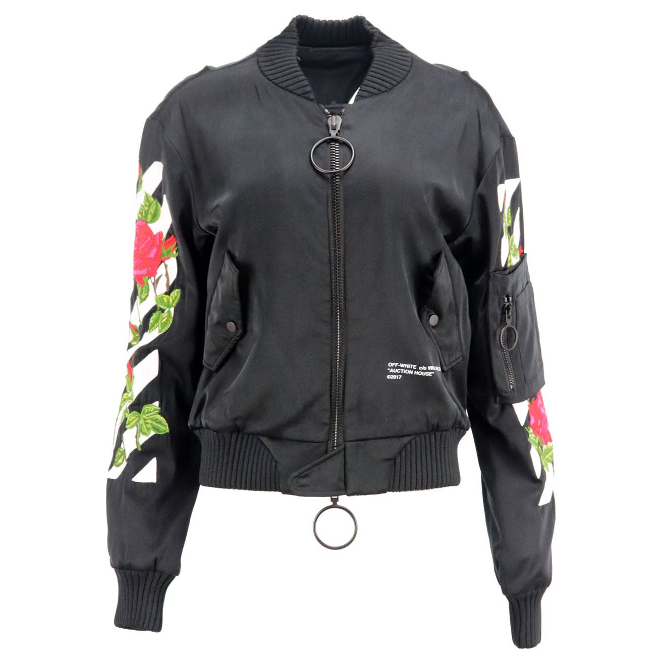 Off-White C/O Virgil Abloh Embroidered Satin Bomber Jacket Small