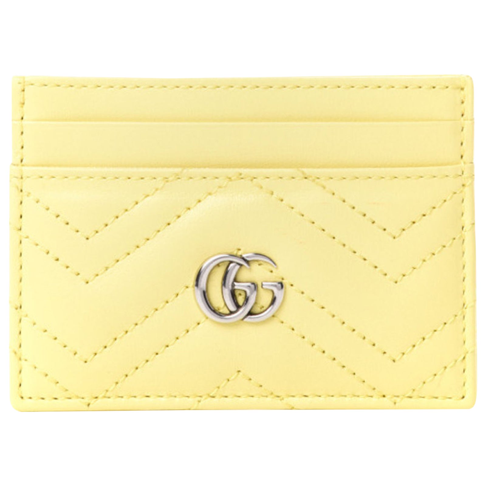 Gucci Calfskin Matelasse GG Marmont Card Holder Pastel Yellow