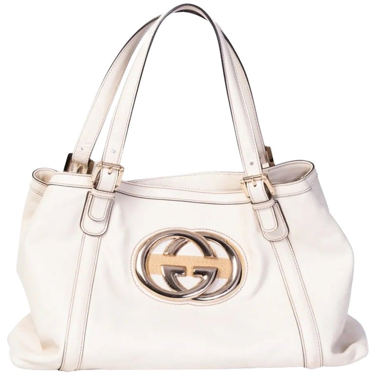 Gucci Bag Gg Monogram Canvas Large Britt Tote Off-white Leather