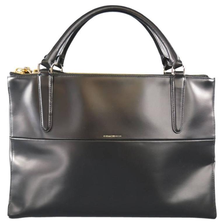 COACH Black Leather Triple Gold Zip Top Handles Borough Bag at 1stDibs