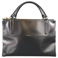 COACH Black Leather Triple Gold Zip Top Handles Borough Bag