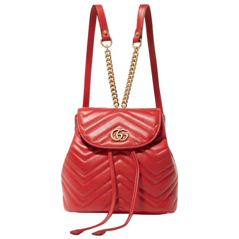  Gucci Marmont Matelasse Leather Mini Backpack - Red For Sale