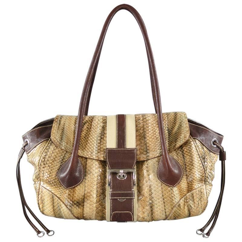 PRADA Tan Python Snake Skin Striped Belt Buckle Shoulder Bag For ...  