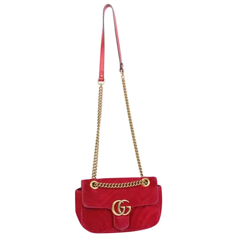 GUCCI GG Marmont Mini Velvet Shoulder Bag in Red