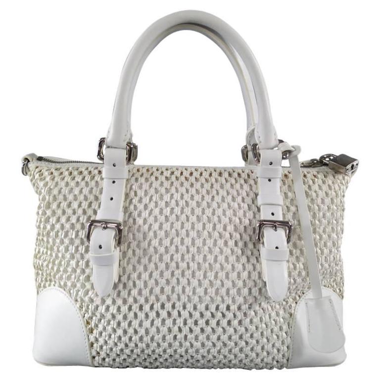 GIORGIO ARMANI White Crochet Leather Belt Handle Purse Handbag at 1stdibs