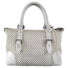 GIORGIO ARMANI White Crochet Leather Belt Handle Purse Handbag