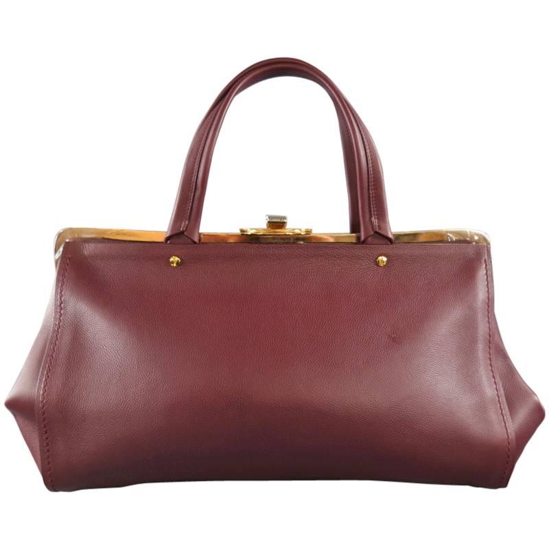 LANVIN Oxblood Burgundy Leather Gold Frame Doctor Bag