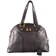 YVES SAINT LAURENT YSL MUSE Dark Brown Leather Tote Handbag