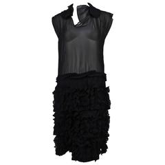 COMME DES GARCONS navy blue sheer dress with ruffles 6