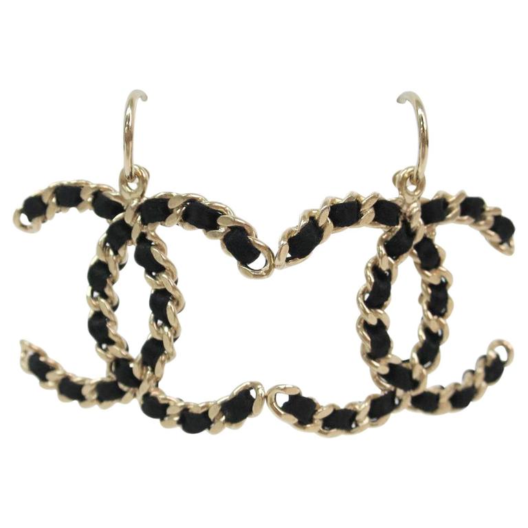 Chanel Brand New Gold Chain CC Charm Logo Doorknocker Drop Dangle Hoop  Earrings