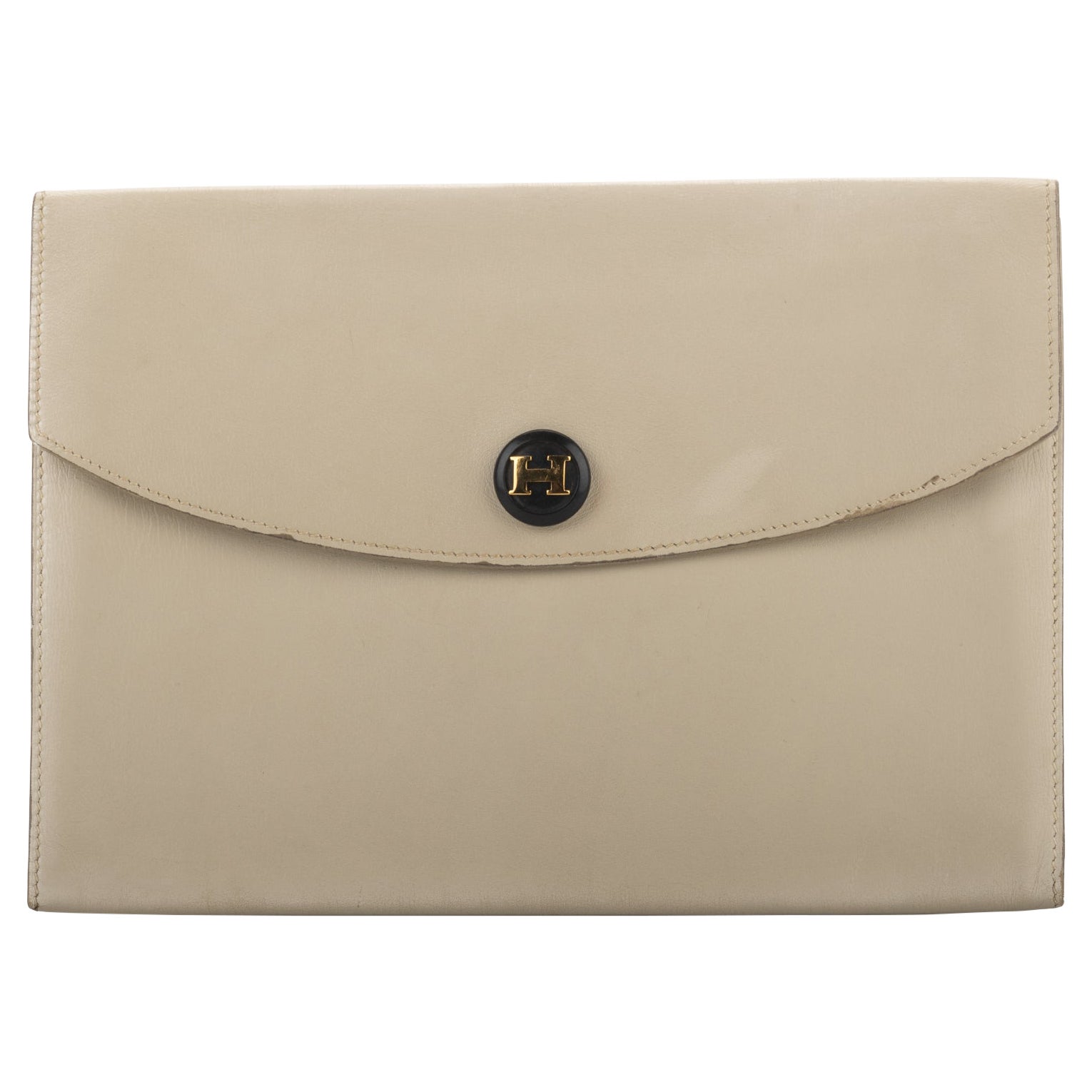 Hermes Off White Vintage Box Calf Clutch - Vintage Lux