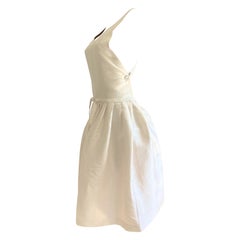 Eggshell White Silk Triple satin-back Overall Jumper Backless dress - Flora Kung