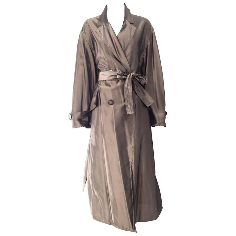 Krizia Poi bronze light silk trench coat, 1980s For Sale at 1stDibs