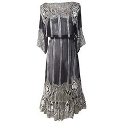 1970s black Silk silver sequin dress