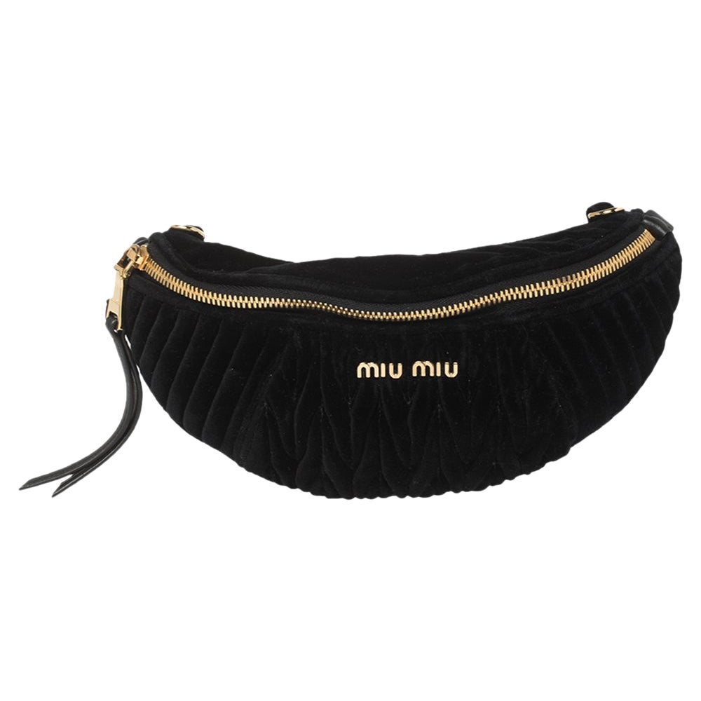 Miu Miu Black Matelassé Velvet Belt Bag
