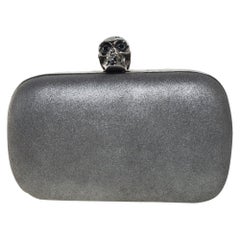 Alexander McQueen Metallic Grey Leather Skull Box Clutch