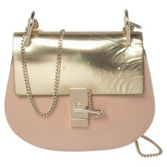Chloe Metallic Gold/Beige Leather Medium Drew Shoulder Bag