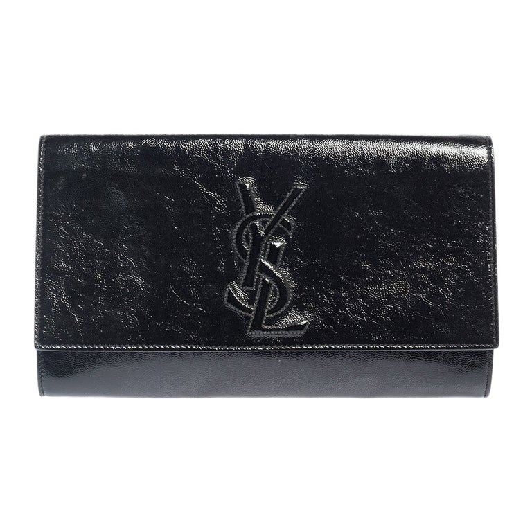 Yves Saint Laurent Black Patent Leather Belle De Jour Flap Clutch at 1stDibs