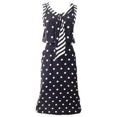 1980s CHANEL silk polkadot dress