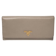 Prada Beige Daino Leather Flap Continental Wallet