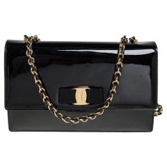 Salvatore Ferragamo Black Patent Leather Ginny Shoulder Bag