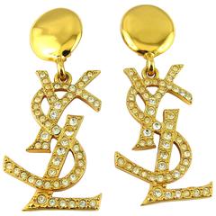 Yves Saint Laurent YSL Vintage Massive Iconic Crystal Logo Ohrringe