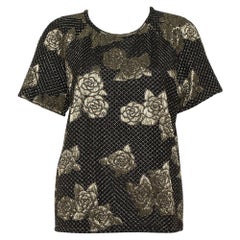 Chanel Black & Gold Floral Stretch Jersey Crewneck Top L