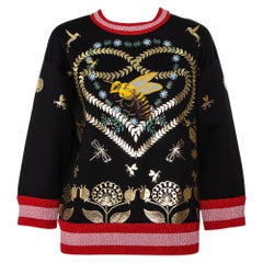 Gucci Black Jersey Laminated Heart & Applique Bee Contrast Trim Sweatshirt M