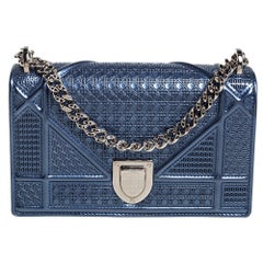 Dior Blue Micro Cannage Patent Leather Mini Diorama Chain Shoulder Bag