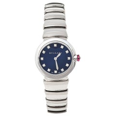 Bvlgari Blue Stainless Steel Diamond Lvcea LU 28 S Women's Wristwatch 28 mm