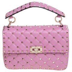 Valentino Pink Leather Medium Rockstud Spike Top Handle Bag