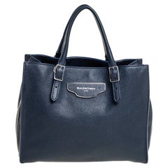 Balenciaga Blue Leather Mini Papier A4 Zip Around Bag