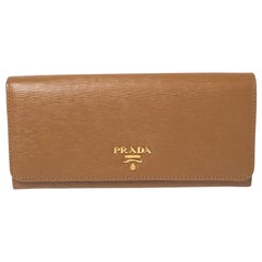 Prada Tan Vitello Move Leather Logo Flap Continental Wallet