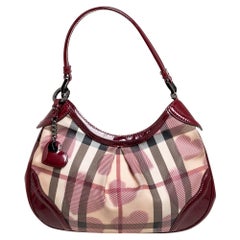 Burberry Beige/Burgundy Nova Check PVC And Patent Leather Limited Edition Hobo
