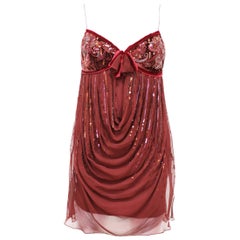 Christian Dior red silk chiffon and velvet embellished evening dress, c. 2005