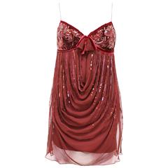 Christian Dior red silk chiffon and velvet embellished evening dress, c. 2005 3