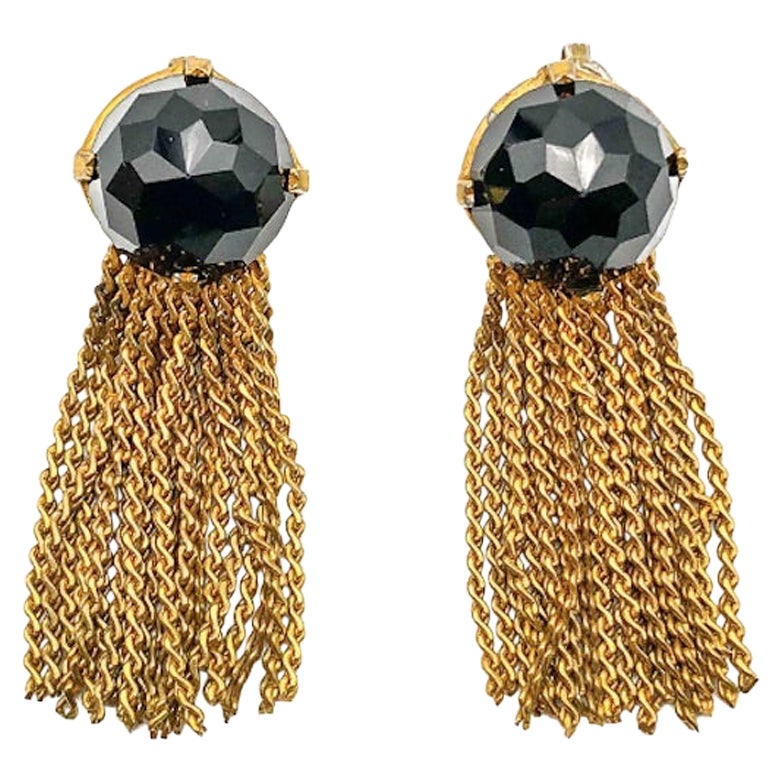 1950s Christian Dior Gold and Black Crystal Earrings