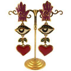 Christian Lacroix Vintage Rare Surreal Enamel Dangling Earrings 4