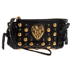 Gucci Black Leather Hysteria Studded Wristlet Clutch