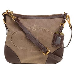 Prada Beige/Brown Canvas And Leather CrossBody Bag