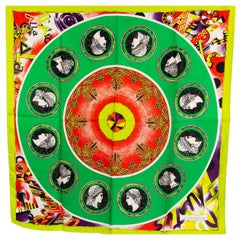 GIANNI VERSACE lime green silk COIN Print Scarf