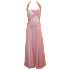 Bill Blass Pink Silk Chiffon & Mesh Gown with Beading - 10