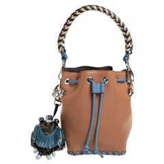Fendi Tan/Blue Leather Mini Mon Tresor Drawstring Bucket Bag
