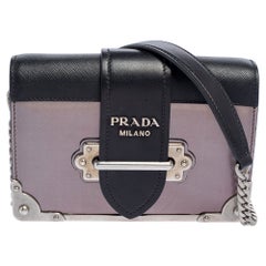 Prada Black/Metallic Saffiano Lux and Leather Cahier Shoulder Bag