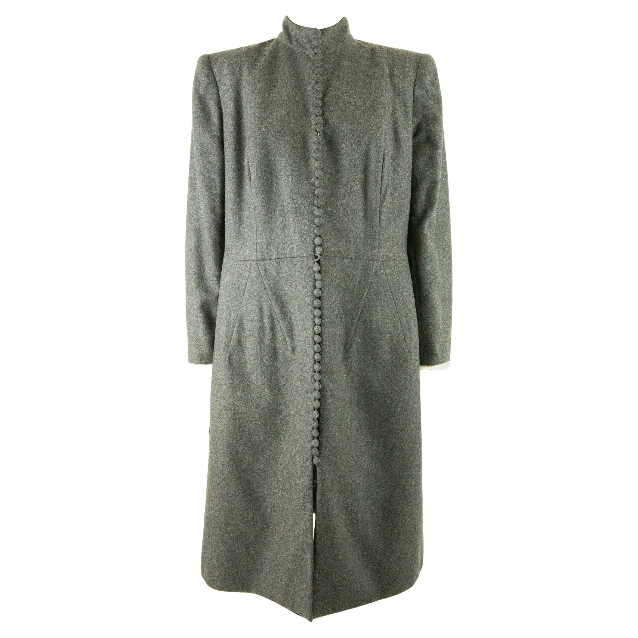 1990’s Christian Dior Haute Couture Charcoal Grey Woollen Coat For Sale